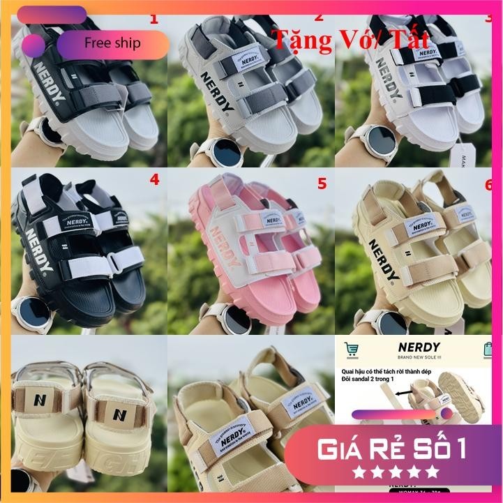 Giày Sandal Nerdy FREESHIP + Hộp thể thao nam nữ unisex đủ màu hottrend giày học sinh đủ màu, đế độn