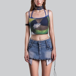 IUNU Cami Mesh Top - Áo 2 dây lưới in kèm áo lót