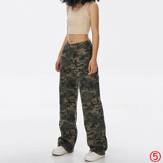 Quân Đội Xanh Ngụy Trang Tổng Thể Quần Jean Nữ Mùa Hè Mỹ Cao Cấp hiphop hiphop Ngọt Cay Ống Rộng Thường Ngày Quần Thẳng