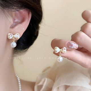 Bông tai Hàn Quốc Bông tai ngọc trai nơ đầy màu sắc dành cho nữ Bông tai Zircon 2024