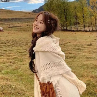 Khăn choàng tua rua thi đấu TIANLEYUAll, khăn choàng đồng cỏ Bohemian, khăn quàng cổ nữ dệt kim, áo len du lịch Tân Cương PYIV