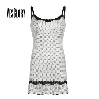 Vesglory Nữ Mini Đầm 2024 Thời Trang Cổ Chữ V Chấm Bi Nhân Quả Ôm Phù Hợp Với Váy Không Tay