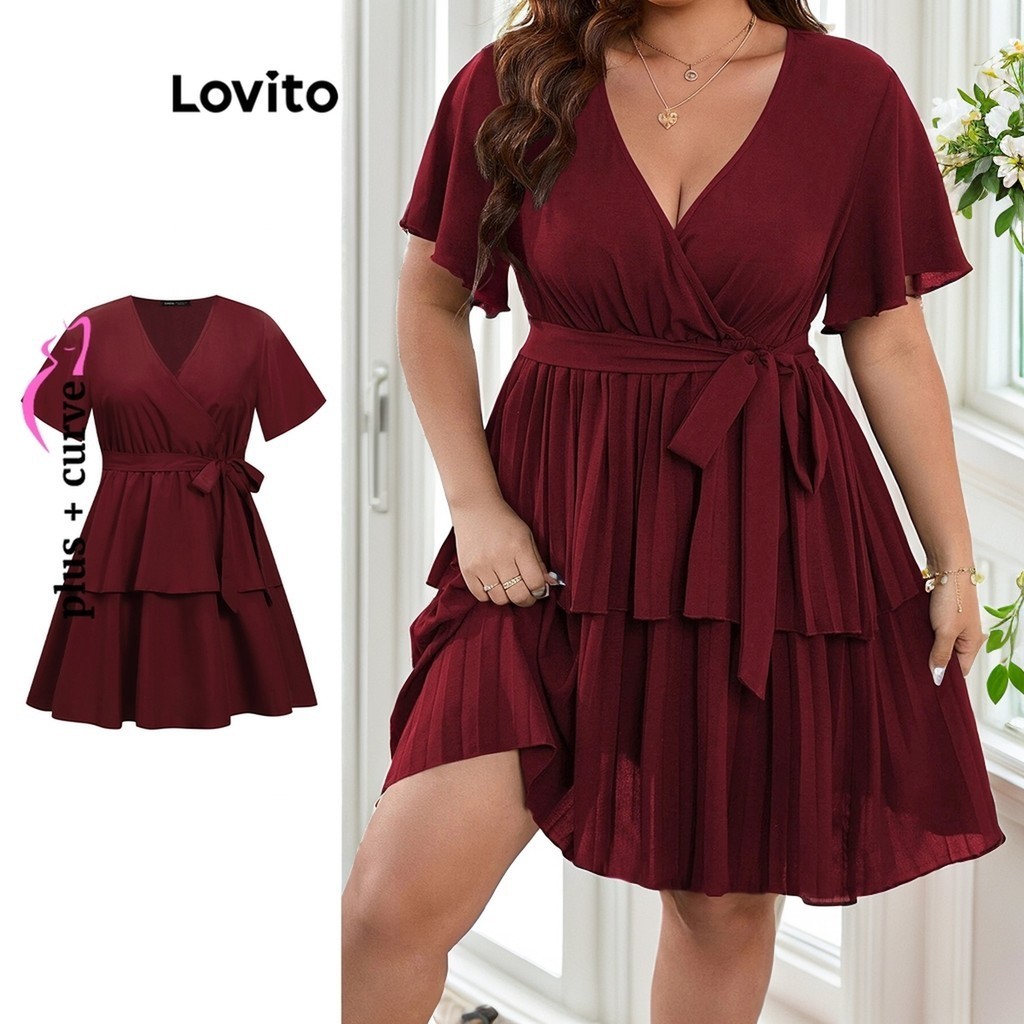 Đầm Lovito hai tầng màu trơn phong cách thường ngày cho nữ plus size LBL09431