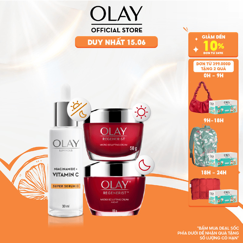 (Thử 5g) Combo 3: Kem Dưỡng Ẩm Ngày, Đêm OLAY Regenerist + Super Serum OLAY Luminous Niacinamide VIT