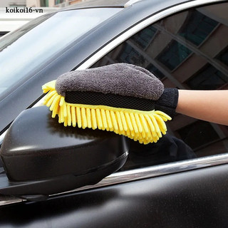 Opovcom Găng tay rửa xe đa chức năng Găng tay làm sạch ô tô Chenille Microfiber Window Dust Wash Tool Microfibre Coral Phụ kiện ô tô