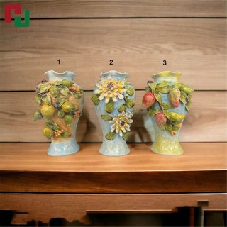 Bình Hoa Đắp Nổi Vẽ Họa Tiết Quả Ổi Và Xoài Gốm Bát Tràng Cao 26cm - Huy Oanh