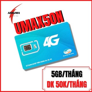 Sim 4g viettel umax50n - v120n - v120 - 4gb/ngày - 120gb data tốc độ cao - miễn phí gọi - abikima