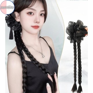 Phong cách Trung Quốc mô phỏng lưới bong bóng nơ đuôi ngựa kẹp tóc giả người phụ nữ Xoắn đấm bốc bện tóc đuôi ngựa tóc giả