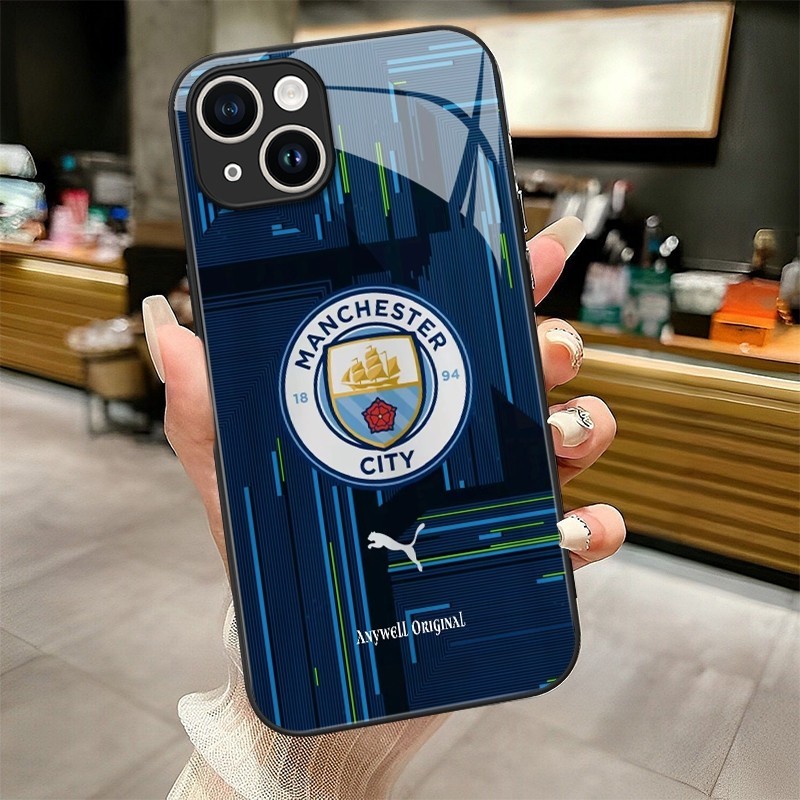Logo Manchester City Câu lạc bộ bóng đá Vỏ điện thoại cho iPhone 11 12 13 14 15 pro max vỏ kính nguy