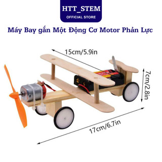 Mô Hình Máy Bay gắn Một Động Cơ Motor Phản Lực Đồ Chơi Khoa Học Stem Bằng Gỗ Tự Làm