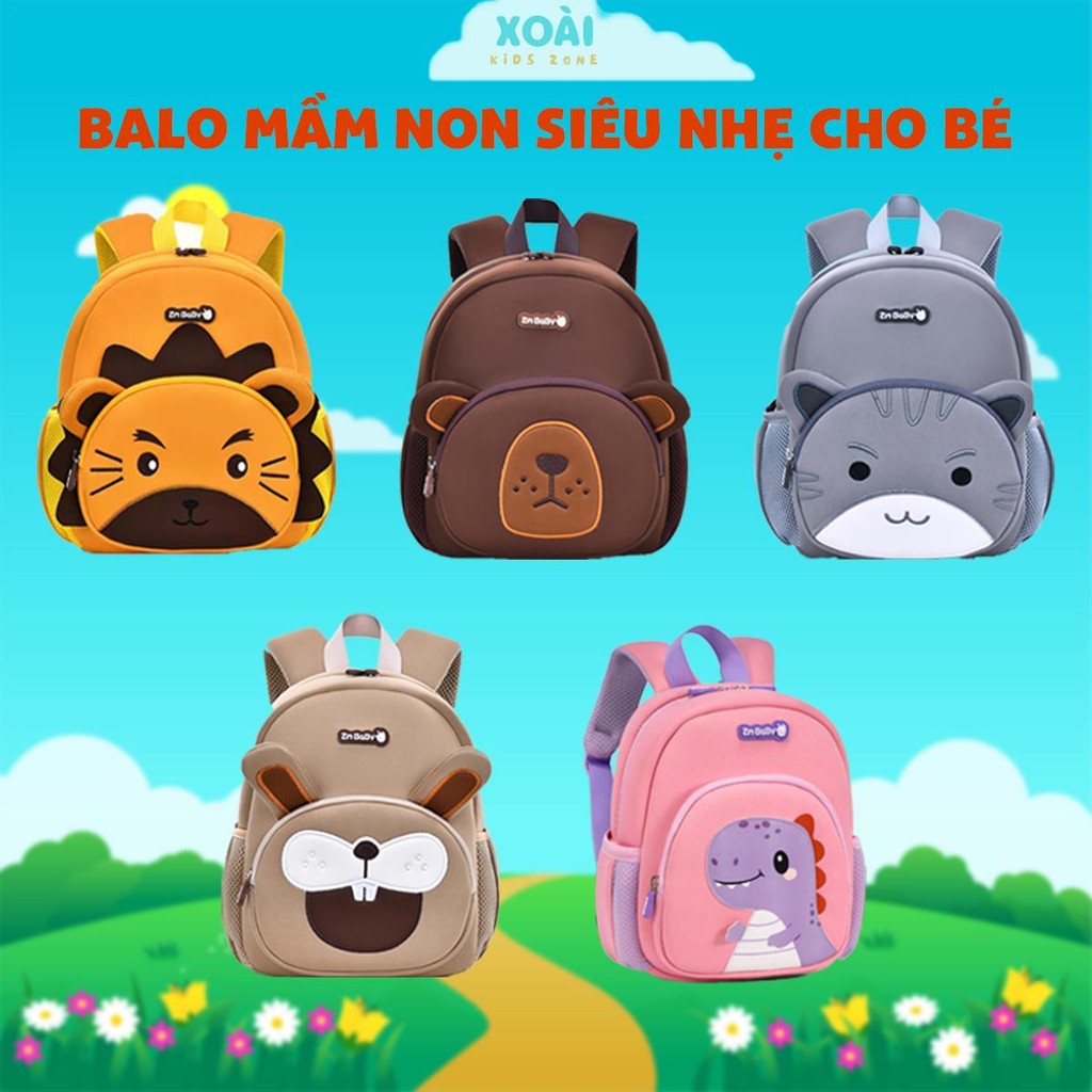 Balo Mầm Non ZM BABY Siêu Nhẹ, Dây Đeo Dày Dặn, Đệm Lưng Thoáng Khí, Hình Thú Cưng Dễ Thương - BL048