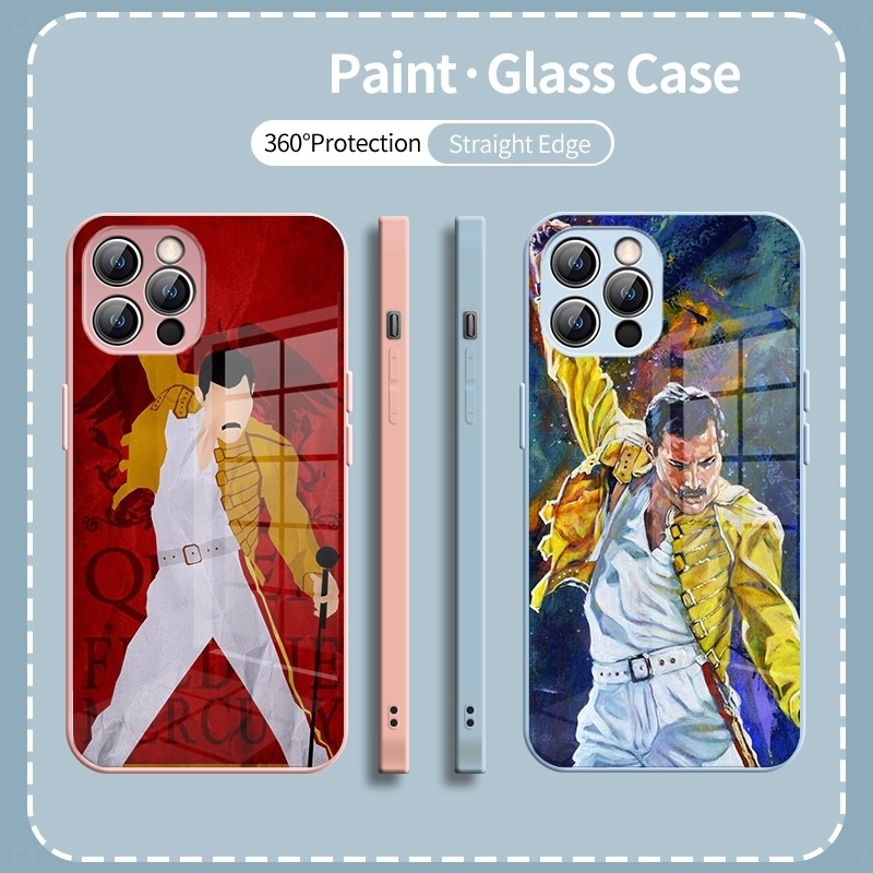 Ốp điện thoại kính cường lực Queen Band Freddie Mercury (1) cho iphone XR XS MAX 11 12 13 14 15 16 P