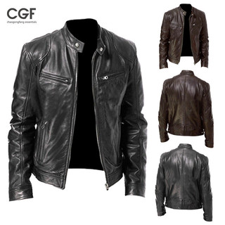  Áo khoác da nam Công sở mùa đông Quý ông Dây kéo ấm áp Cardigan Túi đứng cổ áo Slim Fit Áo khoác da 