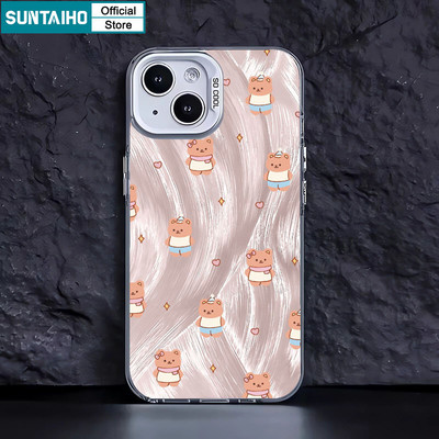 Suntaiho Hoạt Hình Chất Lượng Cao Họa Tiết Gấu Trong Suốt Mờ Dành Cho Iphone 16 15 14 13 12 11 Pro Max IMD TPU Silicon Cao Cấp Chống Sốc Ốp điện thoại