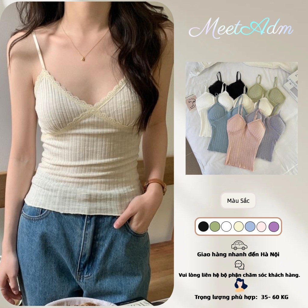 Meet-Adm Áo Hai Dây Ren Nữ Áo Thun Co Giãn Cổ Chữ V Gợi Cảm Thời Trang Mới Mùa Hè Có Đệm Ngực | BigBuy360 - bigbuy360.vn