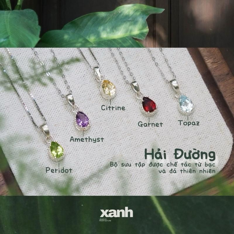 Dây chuyền bạc Hải Đường dáng giọt nước đa sắc ngũ hành thanh lich nữ tính - Xanh Jewelry