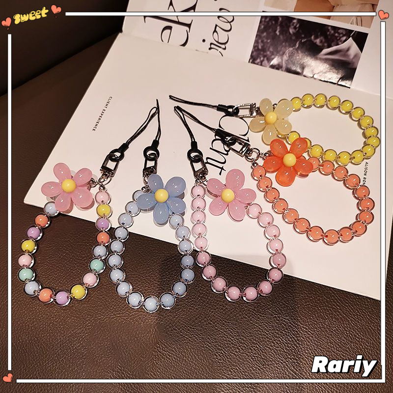 Dây đeo tay điện thoại ngắn hạt cườm màu pastel Phụ kiện nữ tính thủ công đa năng-RY