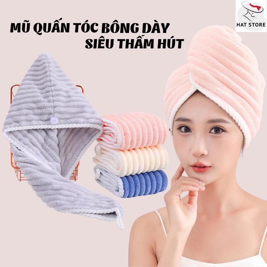(Set 2) Mũ Tắm Ủ Tóc Sóng Nước Chất Cotton Dày Dặn Siêu Mềm Mịn Thấm Hút Không Bai Xù (ĐA010HATSTORE)