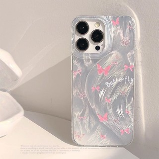 Phong Cách Mới Họa Tiết Gạc Lông Vũ Màu Hồng Nhiều Bướm Thích Hợp Cho iphone 15promax Vỏ Điện Thoại Apple 14 13 12 11 XSmax XR 8plus 7 Vỏ Bảo Vệ Chống Sốc