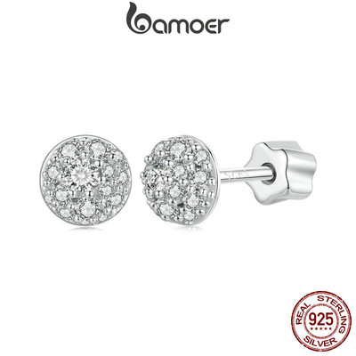Bamoer 925 Bông Tai Bạc Moissanite Thiết Kế Bán Cầu Sáng Trang Sức Quà Tặng Cho Nữ