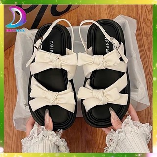 Giày Sandal nữ phối nơ mẫu mới phong cách Hàn Quốc quai da đế cao su 4cm siêu êm đi chơi đi học siêu HOT
