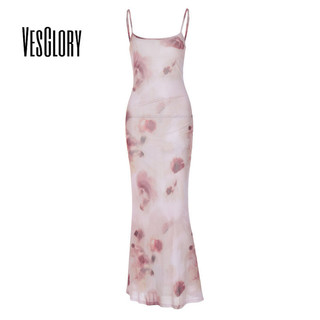 Váy Maxi nữ VesGlory 2024 Váy không tay in hoa mới Slim Fit