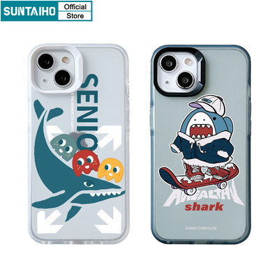 Suntaiho Vỏ Dễ Thương Ngộ nghĩnh Họa Tiết Cá Mập Rogue Trong Suốt Mờ Dành Cho Iphone 15 14 12 13 11 Pro Max IP 7 8 Plus Iphon X Xs XR Xs Max TPU Silicone Mềm Cao Cấp Chống Sốc Ốp điện thoại