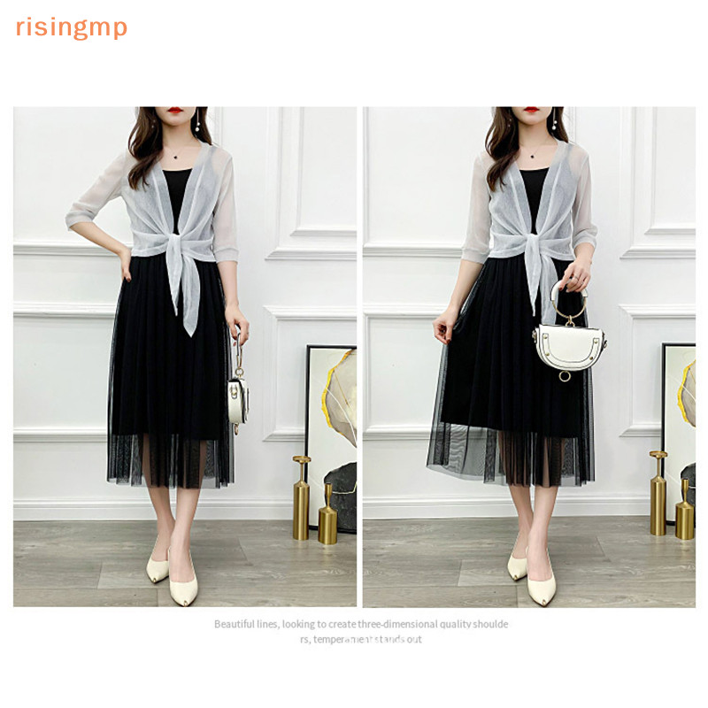 [Risingmp] Áo khoác Cardigan sành điệu Áo khoác ren phía trước nửa tay Áo khoác ngắn mỏng dành cho nữ