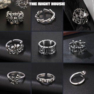 Nhẫn CH Nam Nữ Thép Cao Cấp Khắc Chữ Mạ Bạc Không Rỉ Họa Tiết Thánh Giá Nhẫn Freesize Unisex CH The Night House