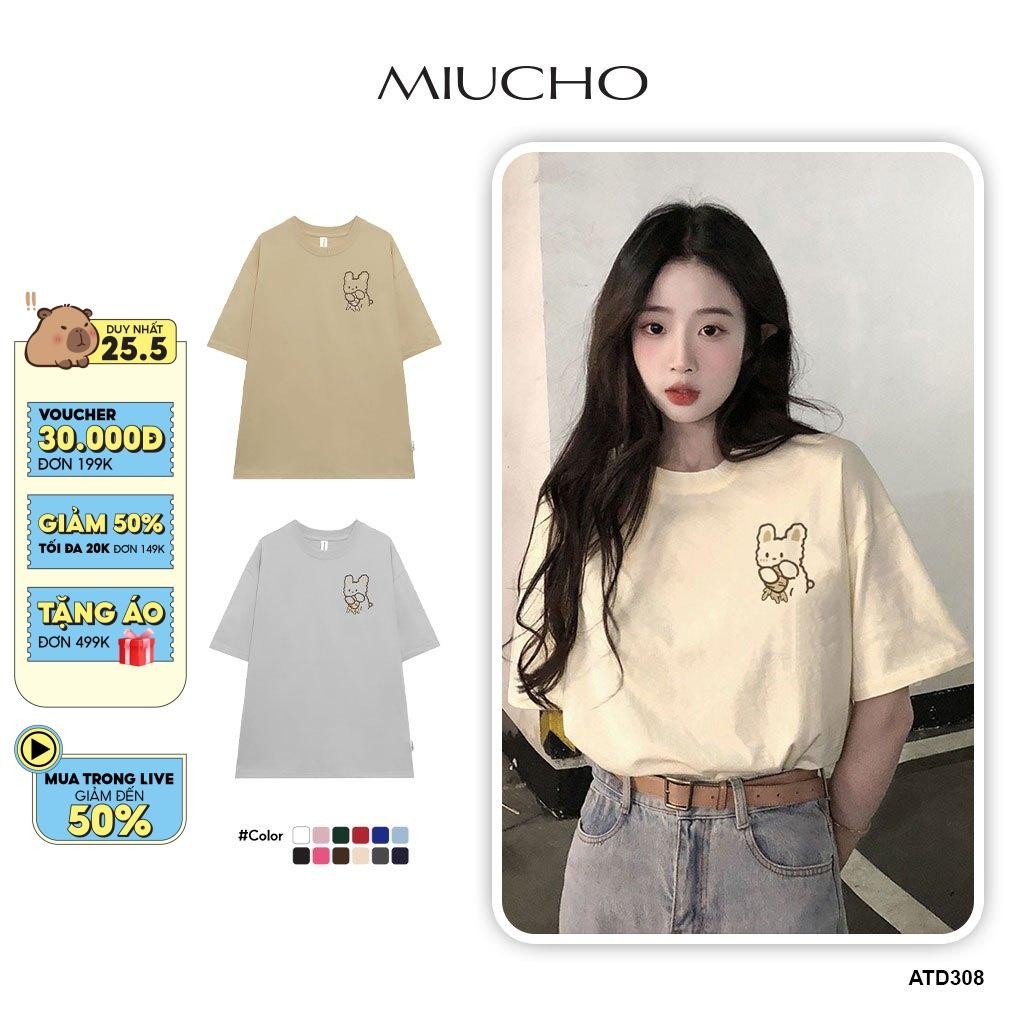 Áo thun nữ form rộng ATD308 Miucho cotton cổ tròn in graphic