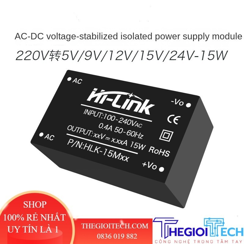 Mô-đun Cung Cấp Điện Chuyển Mạch Bước Xuống ACDC 220V Sang 5V 9V 12V 15M24c Cách Ly Ổn Định Mạch EMC Tích Hợp - HLK-15M05C