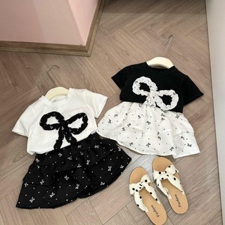 Sét áo nơ cotton phối chân váy nơ mặc hè cho bé gái