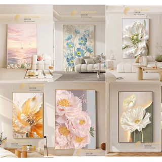Tranh Treo Tường Cao Cấp Trắng Vàng Hoa mẫu Đơn Hoa Hướng Dương Hoa Tulip Trang Trí Phòng KHách/ phòng ngủ
