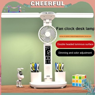 [Chee] Đèn bàn LED có thể gập lại cả hai đầu với lịch quạt Hiển thị đồng hồ USB có thể sạc lại