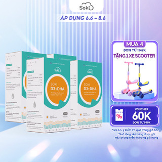 COMBO 4 SOKI D3+DHA giúp trẻ hấp thu canxi, tăng chiều cao, phát triển trí não và thị lực - Lọ 20ml