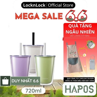 Ly nhựa 2 lớp 720ml kèm ống hút trà sữa LocknLock Chính hãng, cách nhiệt 1 phần, miệng bình rộng - HAPOS OFFICIAL