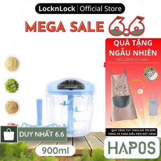 Cối xay tỏi ớt băm rau củ cầm tay LocknLock CKS310BLU 900ml 3 lưỡi dao - Kèm dụng cụ đánh trứng - HAPOS MALL OFFICIAL