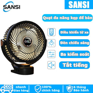 Quạt đa năng kẹp để bàn mới nhất có điều khiển ánh sáng ba tốc độ và tay lái 360 độ với quạt sạc USB điều khiển từ xa