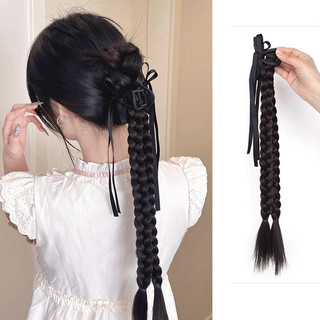 Tóc giả bện lấy kẹp nữ lưng đầu đôi đuôi ngựa nơ ruy băng tóc xoắn bím tóc phụ kiện