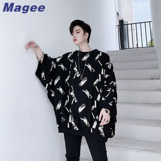 Magee Áo thun nam mới Nhật Bản retro đường phố haute couture họa tiết tối in hình dơi thiết kế dáng rộng hip-hop dáng rộng oversize thanh niên cặp đôi thời trang nửa tay áo