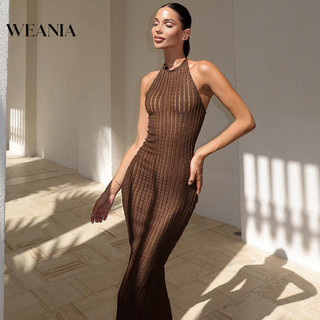 Váy dài không tay dệt kim hở lưng gợi cảm WEANIA