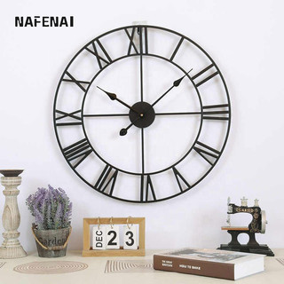 Nafenai NAFENAI Đồng hồ treo tường trang trí cổ điển đơn giản, đồng hồ treo tường sắt rèn tròn xuyên biên giới