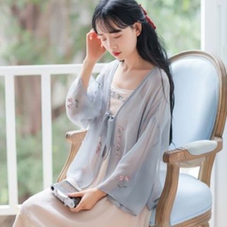 Áo khoác Cardigan chống nắng voan mùa hè cổ điển dành cho nữ Áo khoác mỏng thêu ngắn