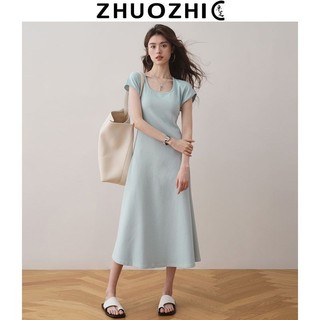 Đầm Cảm Giác Cao Cấp Tính Khí Cổ Chữ U Bay Tay Áo Mùa Hè Phong Cách Mới Cao Cấp Màu Trơn