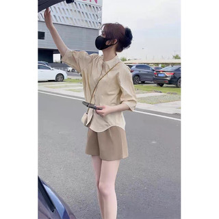 Suxi Đơn Giản Màu Trơn Rời Mùa Hè Mới Áo Sơ Mi Tay Ngắn Nữ Top 240619