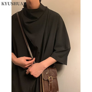 Kyushuad Áo thun nam ngắn tay thiết kế phong cách Trung Quốc cao cấp xếp nếp áo thun dáng rộng