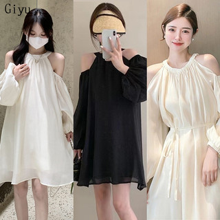 Gjcute off the shoulder dài tay a-line rắn đơn giản thanh lịch phụ nữ áo dài wtd