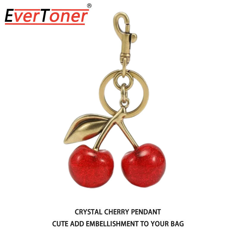 Evertoner Cherry Charm Túi Xách Mặt Dây Chuyền Móc Khóa Cho Nữ Tinh Tế Internet Nổi Tiếng Pha Lê Anh Đào Túi Phụ Kiện Cao Cấp Mặt Dây Chuyền