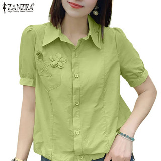 Zanzea Nữ Hàn Quốc Ve Áo Cổ Túi Ba Chiều Trang Trí Hoa Áo Sơ Mi
