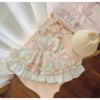 Set Váy Lollita 2 Dây Họa Tiết Hoa Trái Tim Cho Bé Gái Sơ Sinh 1 2 3 Tuổi MINTSCLOSET - GS1248